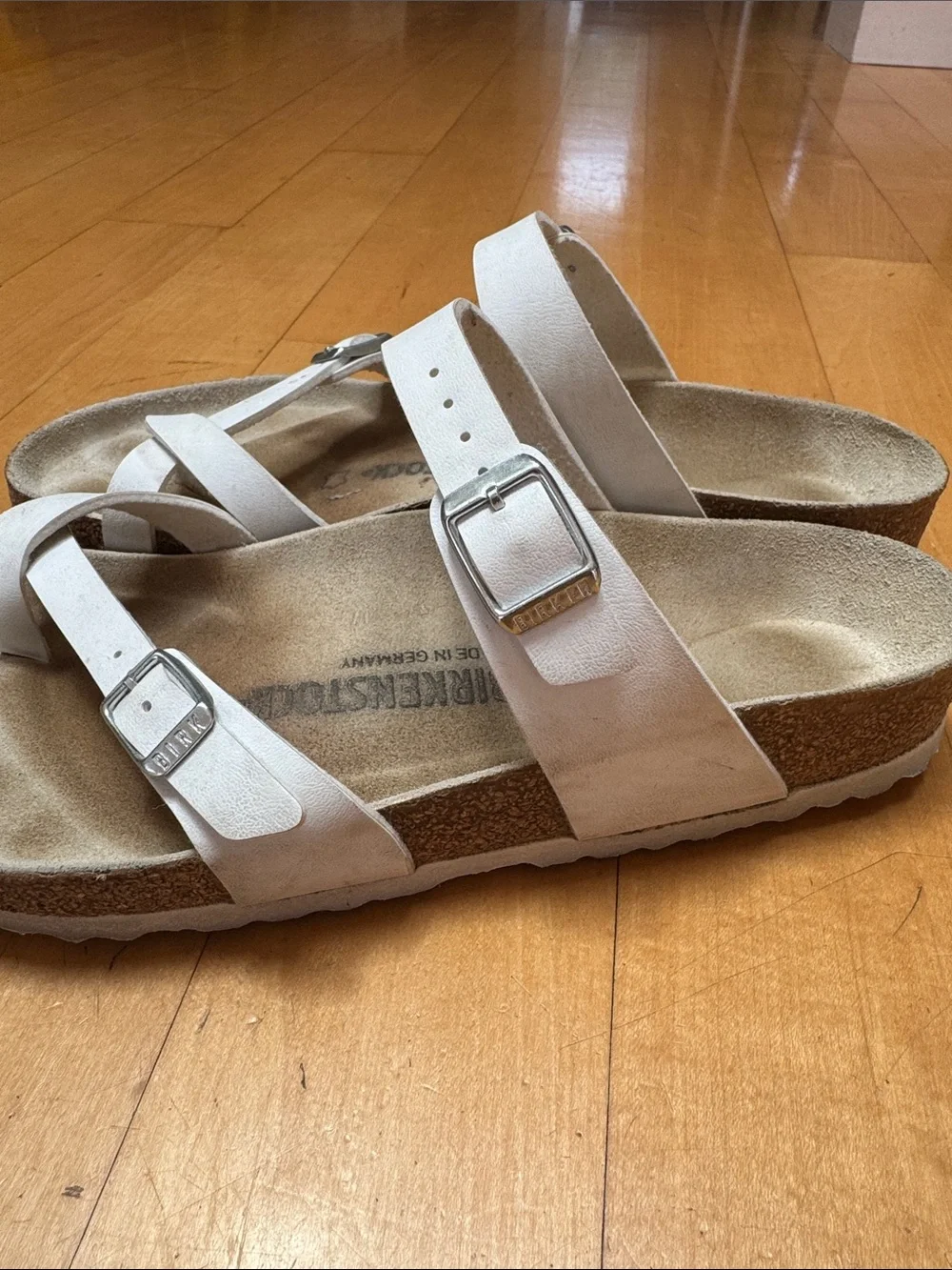 Birkenstock White Mayari-Style Leather Strap Sandals